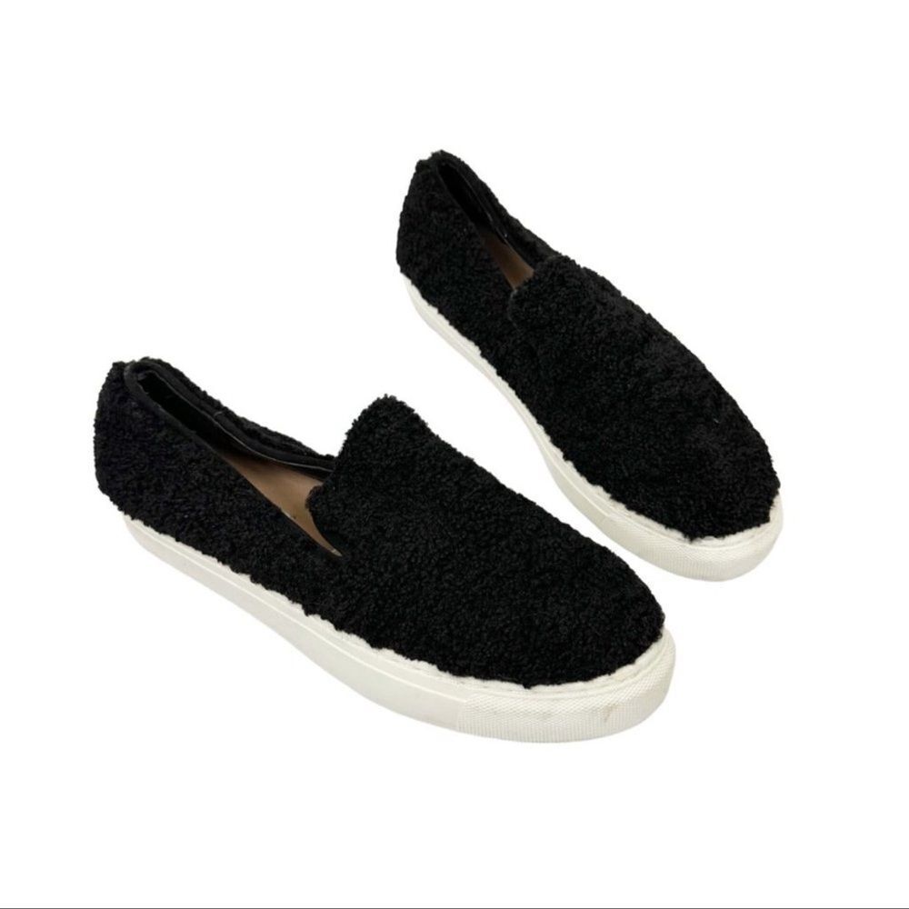 Steven New York Black Kimbel Faux Fur Shearling Slip on Women's Sneakers size 7.